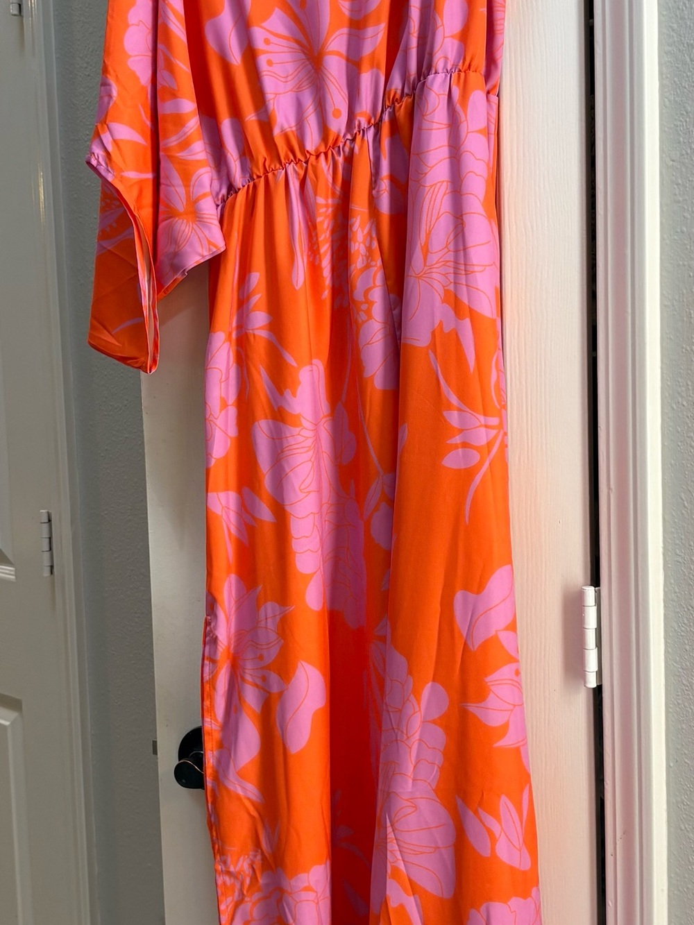 SHEIN Orange One-Shoulder Maxi Dress with Pink Floral Print - Picture 4 of 6